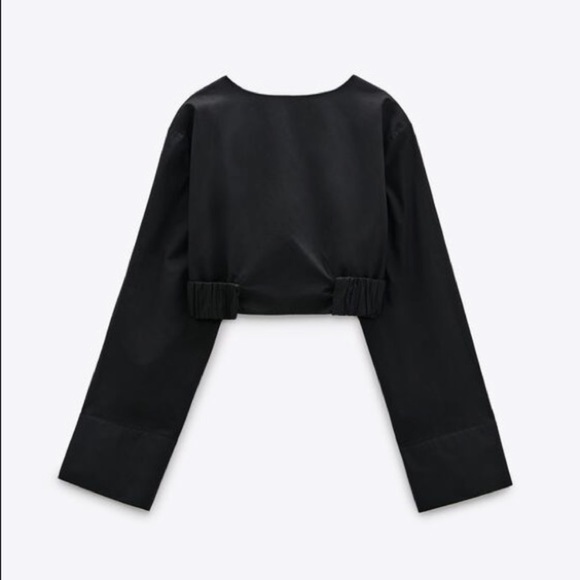Zara Black Poplin Wrap Top - Picture 4 of 5